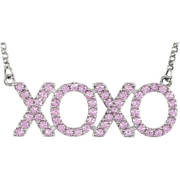 XOXO Pink Cubic Zirconia and Sterling Silver Necklace, 18...